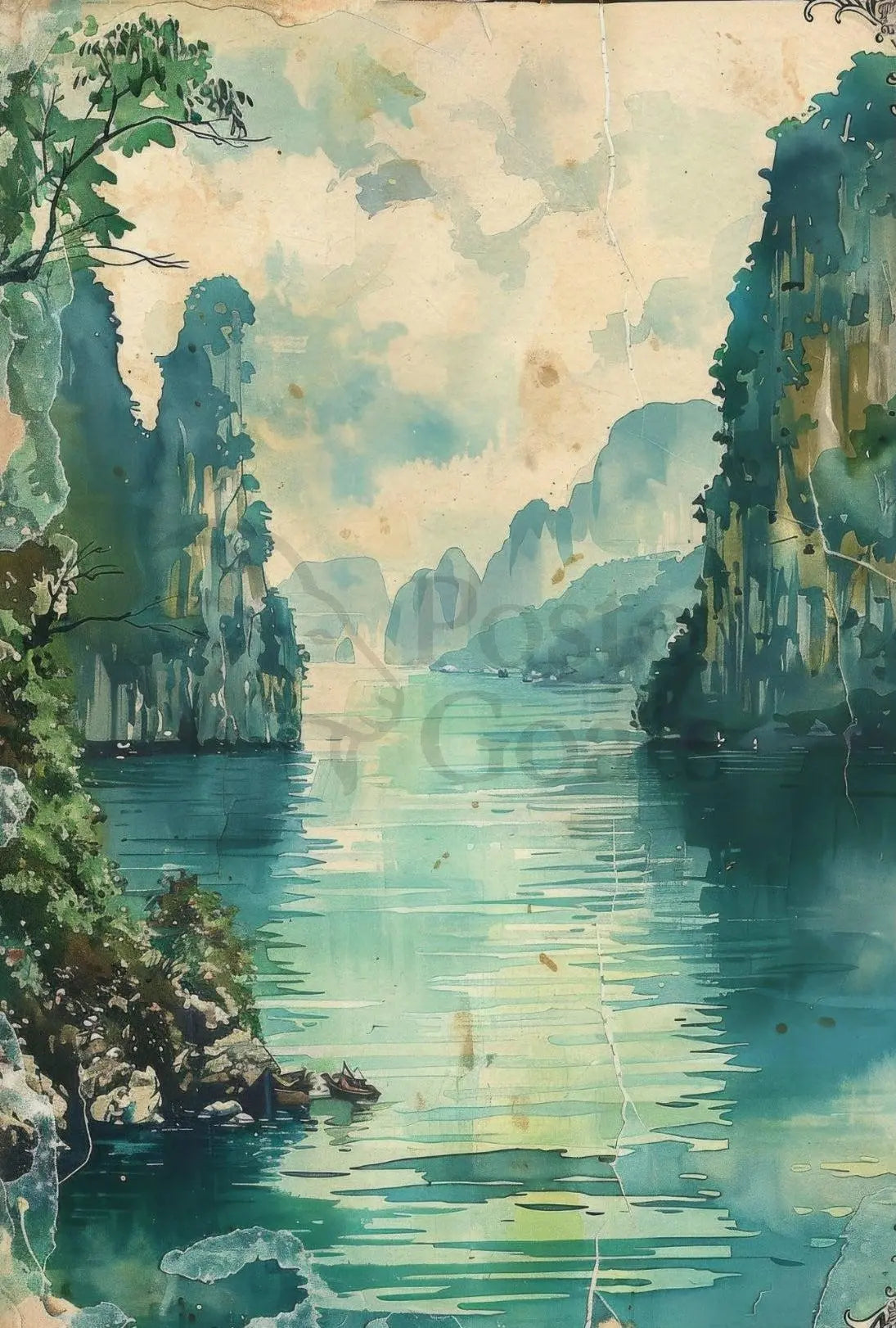 Tranquil Limestone Cliffs Southeast Asia Travel Poster PosterGoat