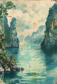 Tranquil Limestone Cliffs Southeast Asia Travel Poster PosterGoat