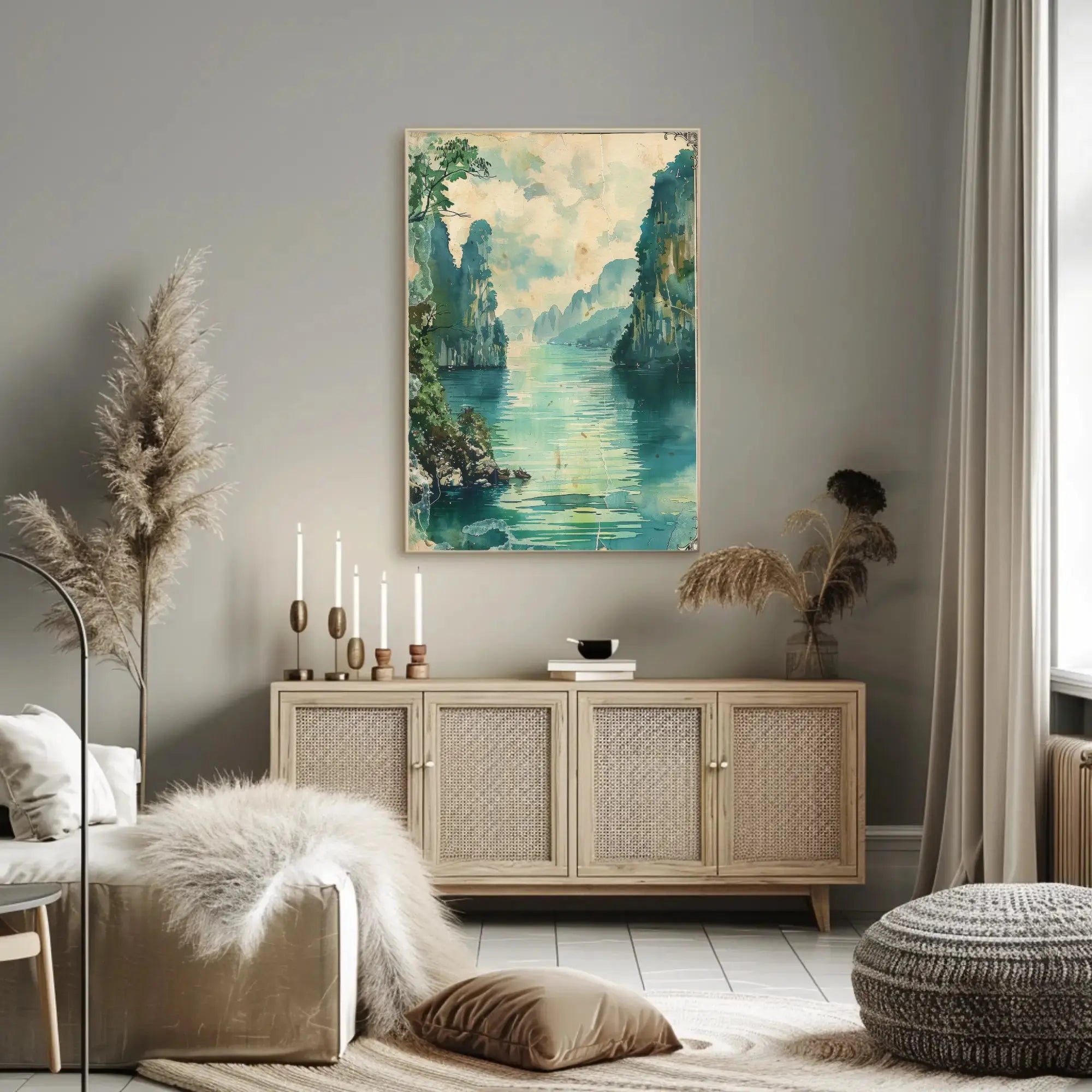 Tranquil Limestone Cliffs Southeast Asia Travel Poster PosterGoat