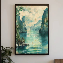 Tranquil Limestone Cliffs Southeast Asia Travel Poster PosterGoat
