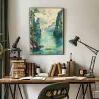 Tranquil Limestone Cliffs Southeast Asia Travel Poster PosterGoat