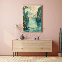 Tranquil Limestone Cliffs Southeast Asia Travel Poster PosterGoat