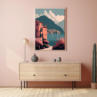 Tranquil Mediterranean Lakeside Scene Blissful Travel Poster PosterGoat