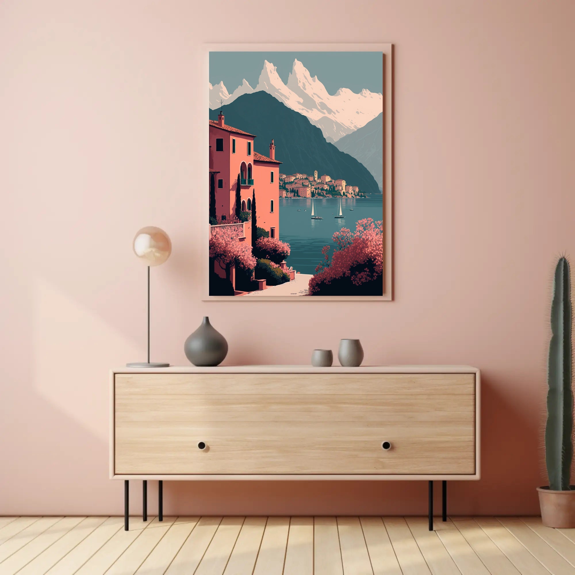 Tranquil Mediterranean Lakeside Scene Blissful Travel Poster PosterGoat