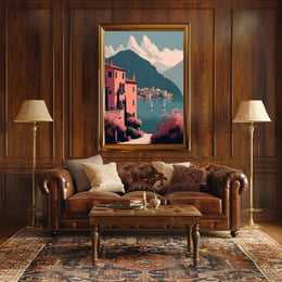 Tranquil Mediterranean Lakeside Scene Blissful Travel Poster PosterGoat