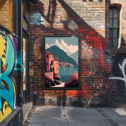 Tranquil Mediterranean Lakeside Scene Blissful Travel Poster PosterGoat