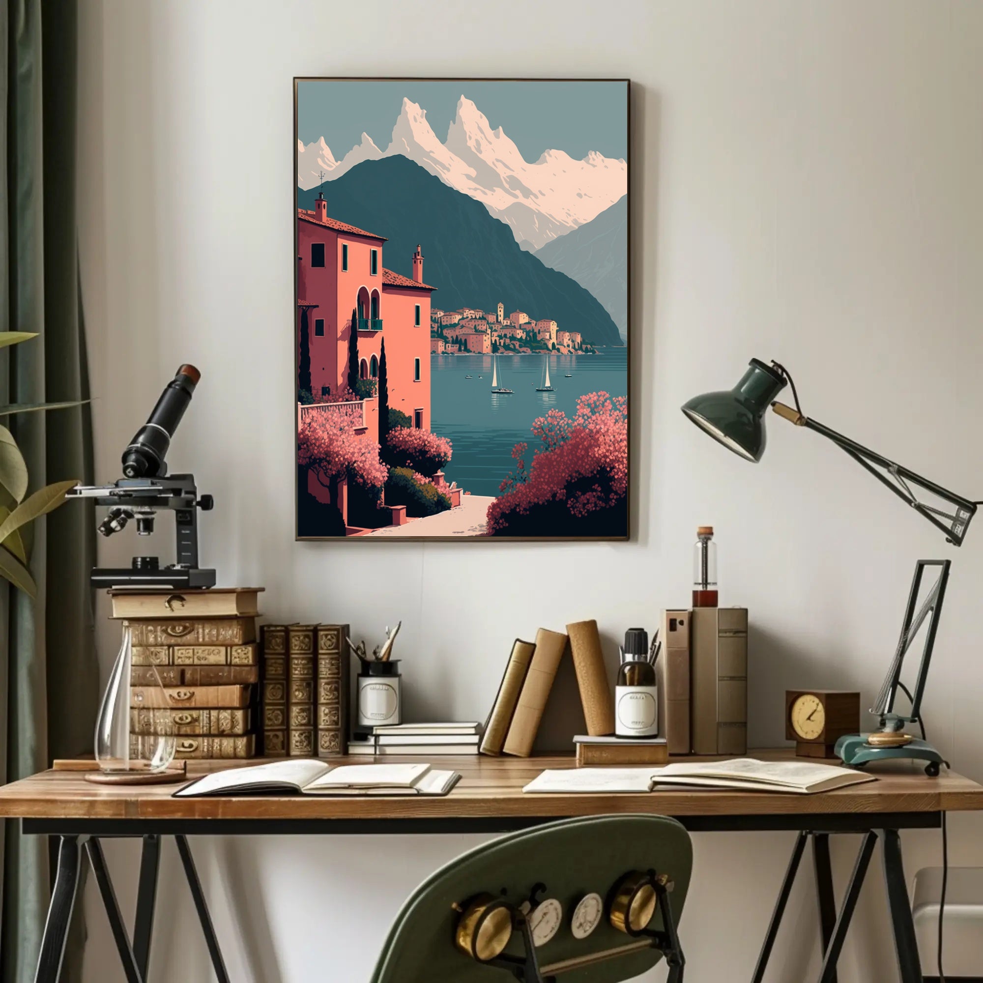 Tranquil Mediterranean Lakeside Scene Blissful Travel Poster PosterGoat