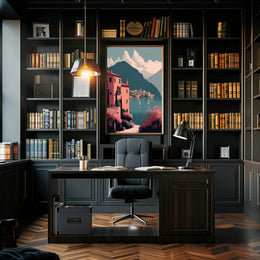 Tranquil Mediterranean Lakeside Scene Blissful Travel Poster PosterGoat