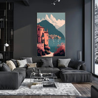 Tranquil Mediterranean Lakeside Scene Blissful Travel Poster PosterGoat