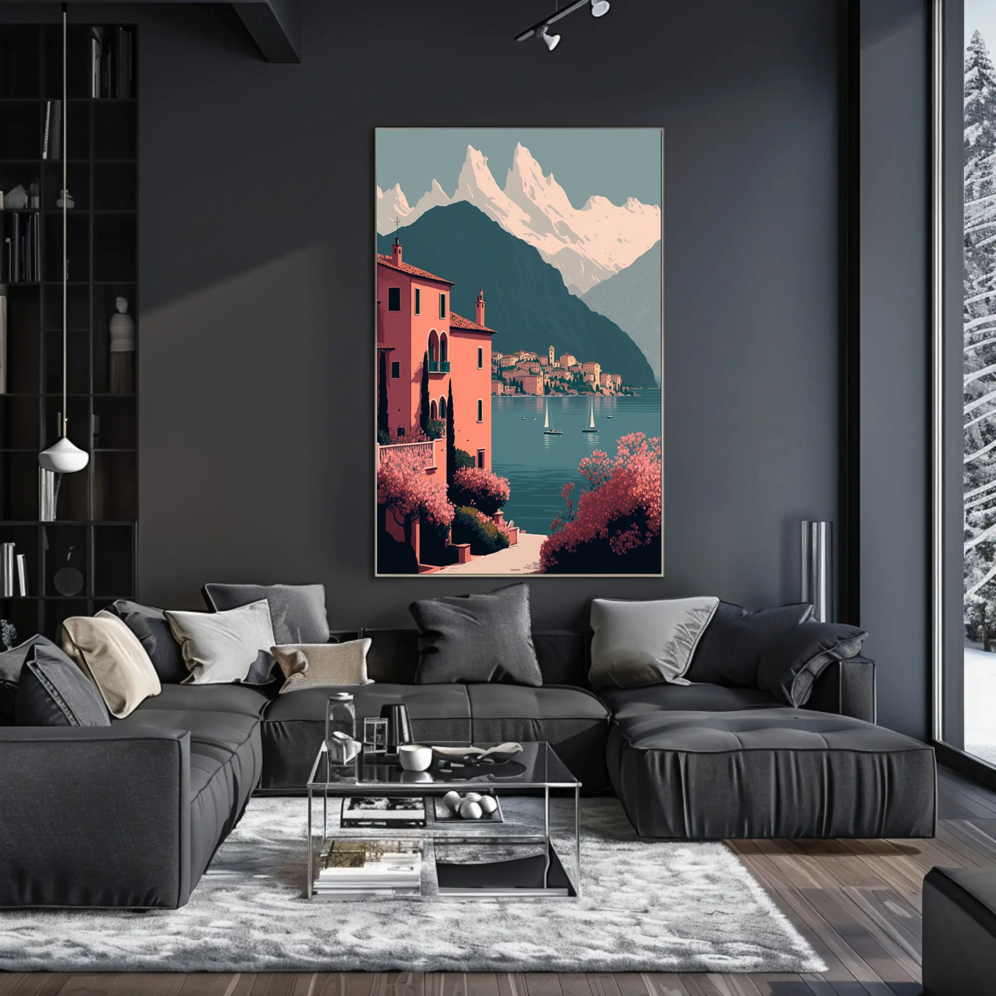 Tranquil Mediterranean Lakeside Scene Blissful Travel Poster PosterGoat