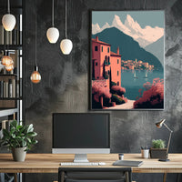 Tranquil Mediterranean Lakeside Scene Blissful Travel Poster PosterGoat