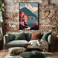 Tranquil Mediterranean Lakeside Scene Blissful Travel Poster PosterGoat
