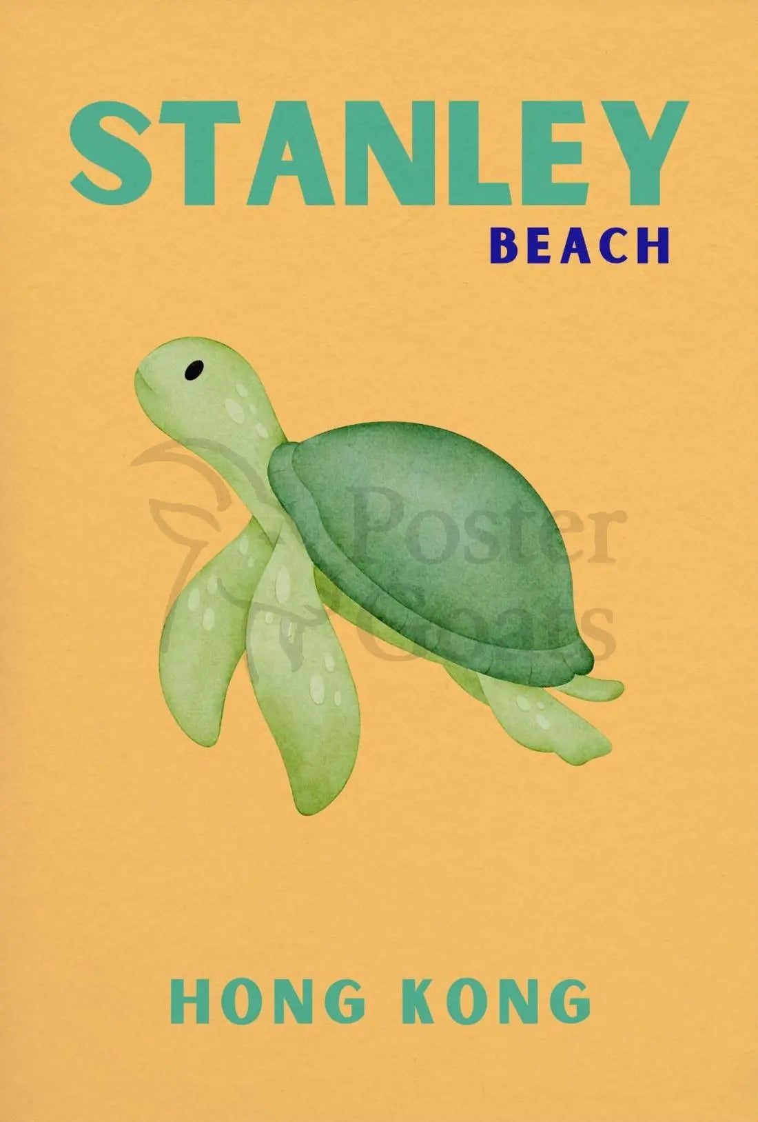Tranquil Stanley Beach Sea Turtle Travel Poster PosterGoat