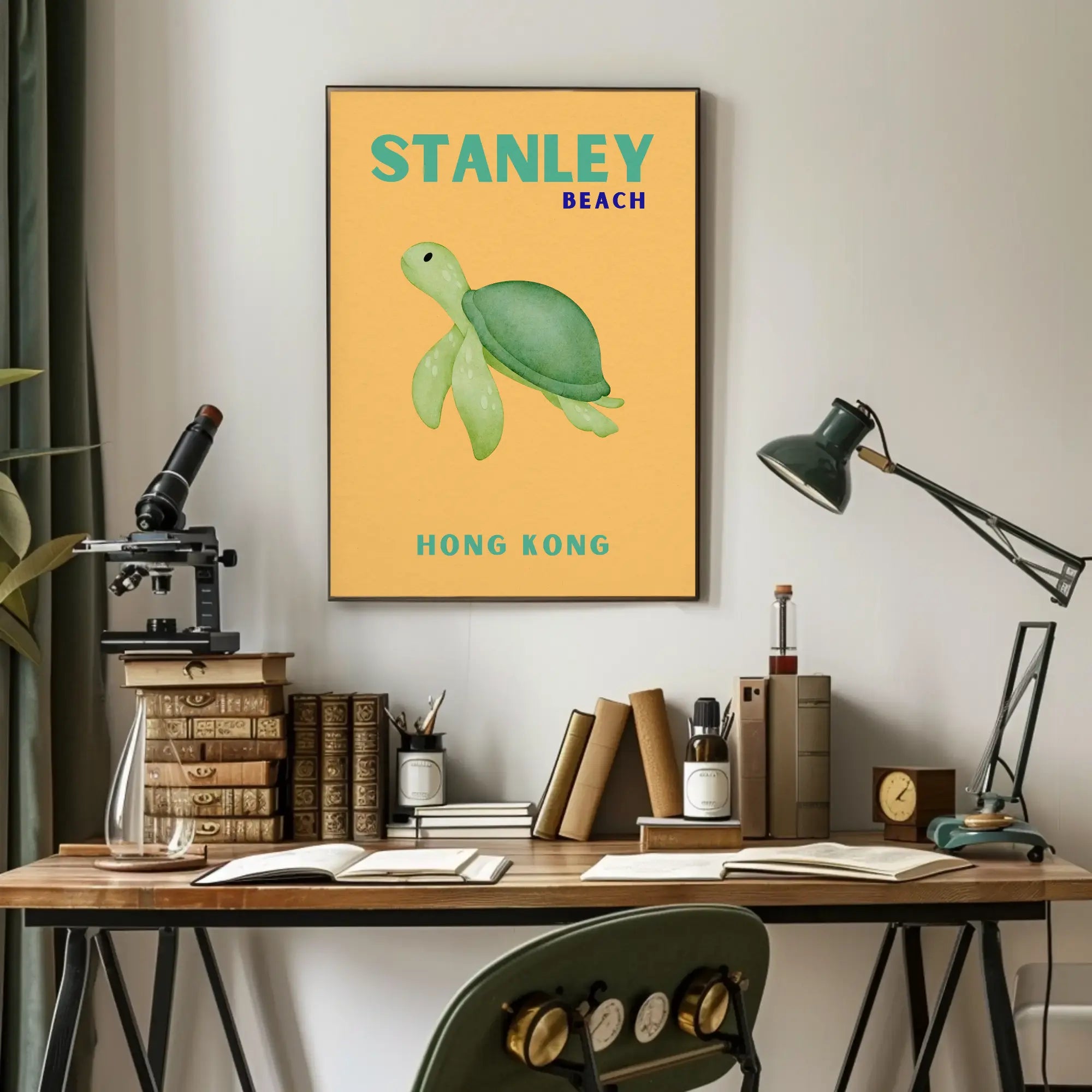 Tranquil Stanley Beach Sea Turtle Travel Poster PosterGoat