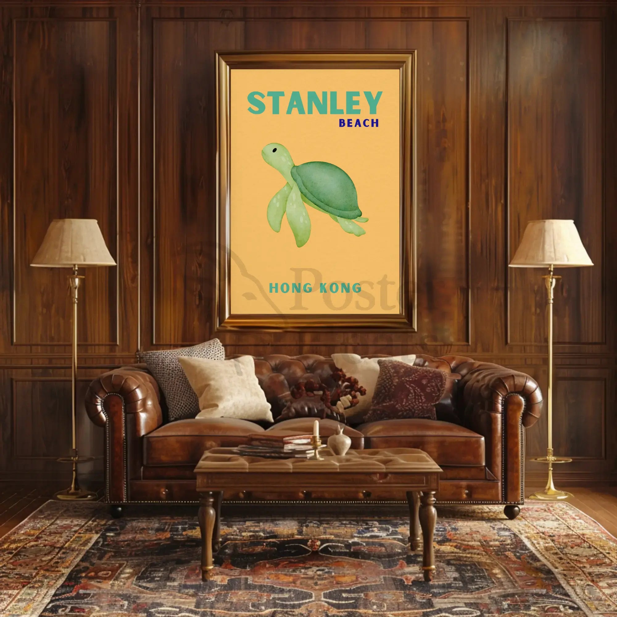 Tranquil Stanley Beach Sea Turtle Travel Poster PosterGoat