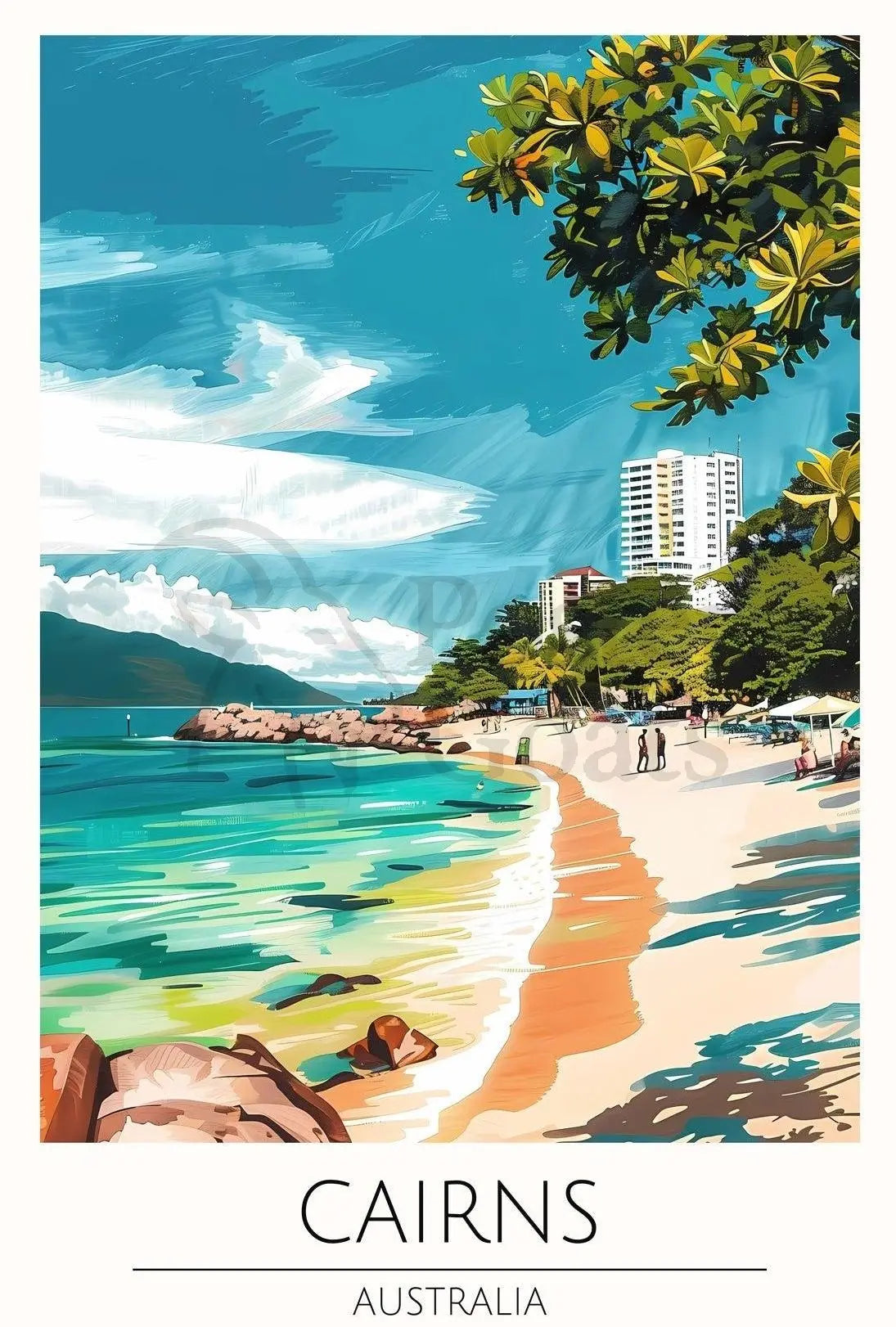 Tropical Beach Scene in Cairns, Australia Travel Poster PosterGoat