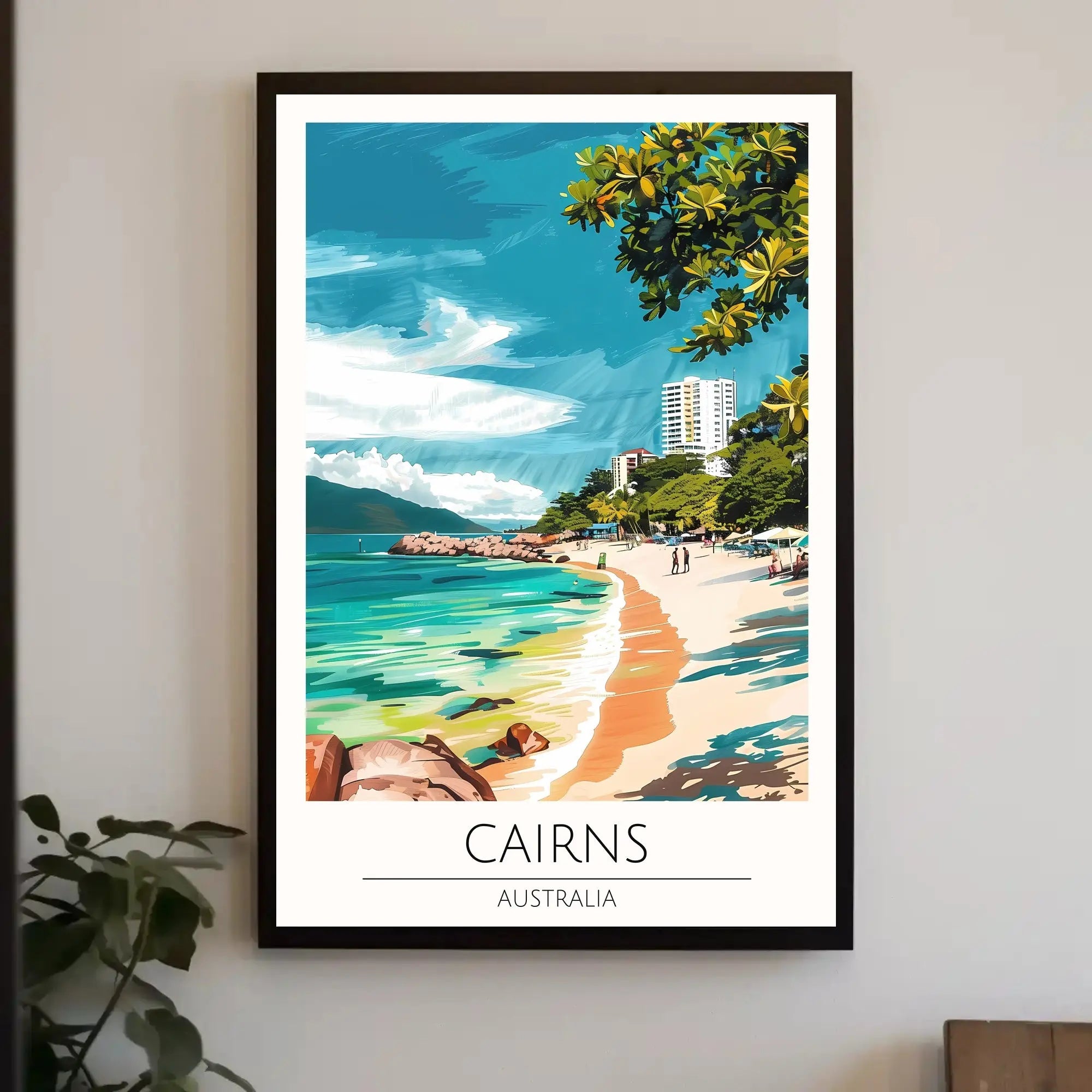 Tropical Beach Scene in Cairns, Australia Travel Poster PosterGoat