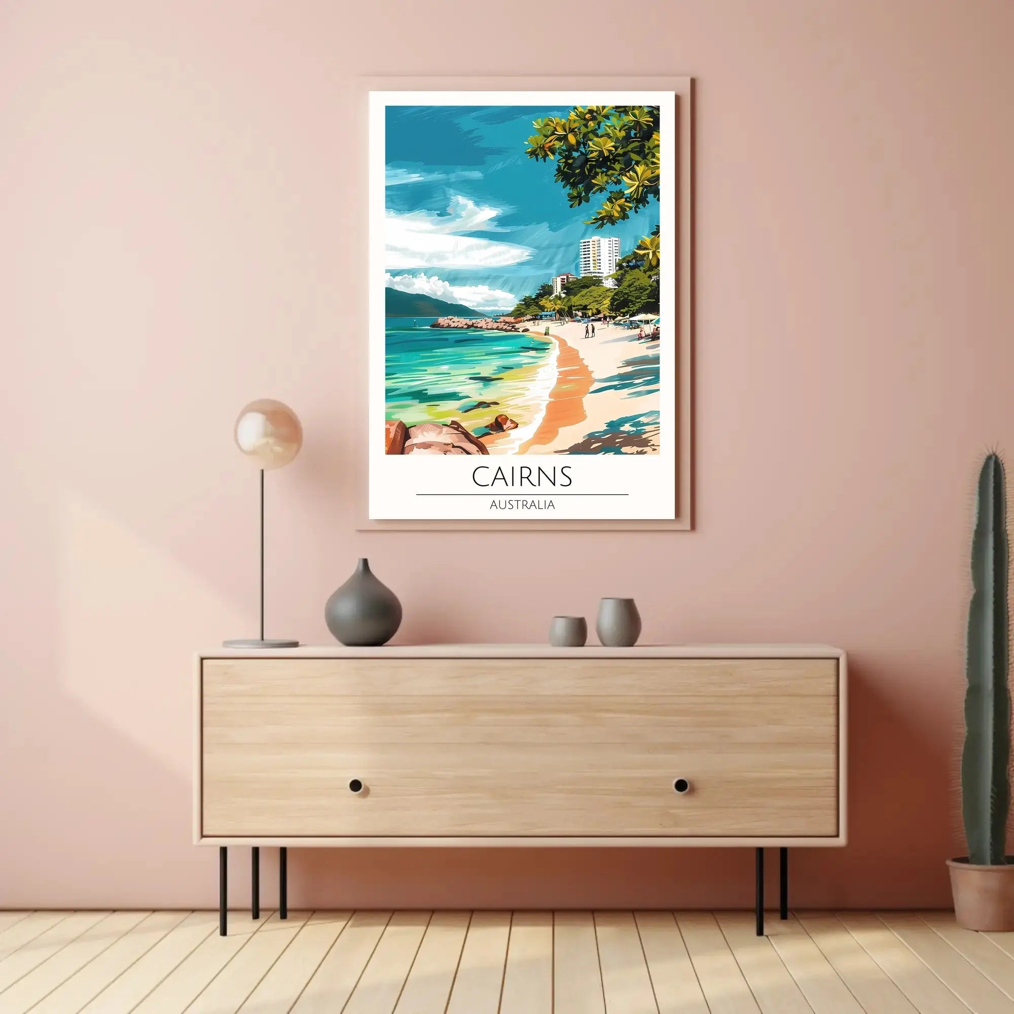 Tropical Beach Scene in Cairns, Australia Travel Poster PosterGoat