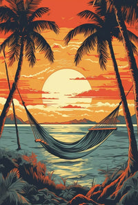 Tropical Beach Sunset Tranquility Travel Poster PosterGoat