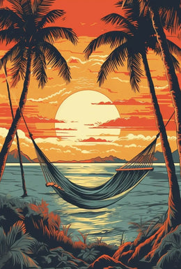 Tropical Beach Sunset Tranquility Travel Poster PosterGoat