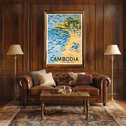 Tropical Cambodia Travel Poster: Serene Beach and Palm Trees PosterGoat