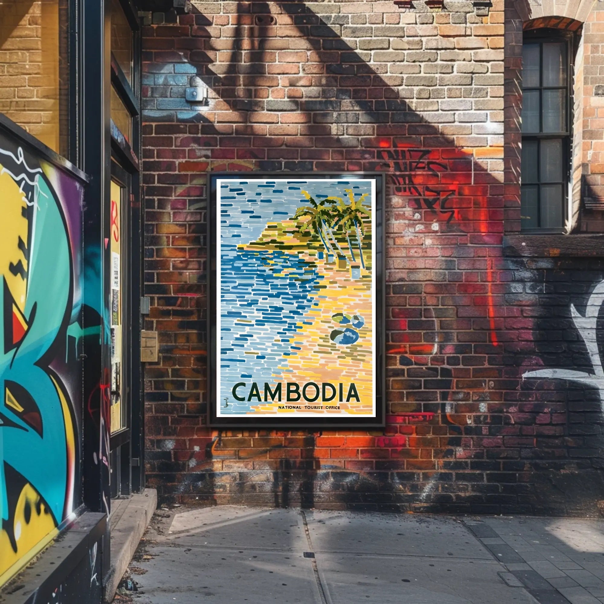 Tropical Cambodia Travel Poster: Serene Beach and Palm Trees PosterGoat