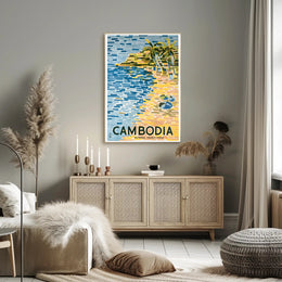 Tropical Cambodia Travel Poster: Serene Beach and Palm Trees PosterGoat