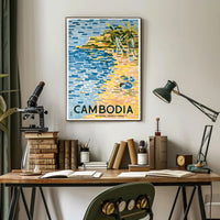 Tropical Cambodia Travel Poster: Serene Beach and Palm Trees PosterGoat