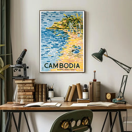 Tropical Cambodia Travel Poster: Serene Beach and Palm Trees PosterGoat