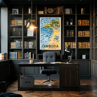 Tropical Cambodia Travel Poster: Serene Beach and Palm Trees PosterGoat
