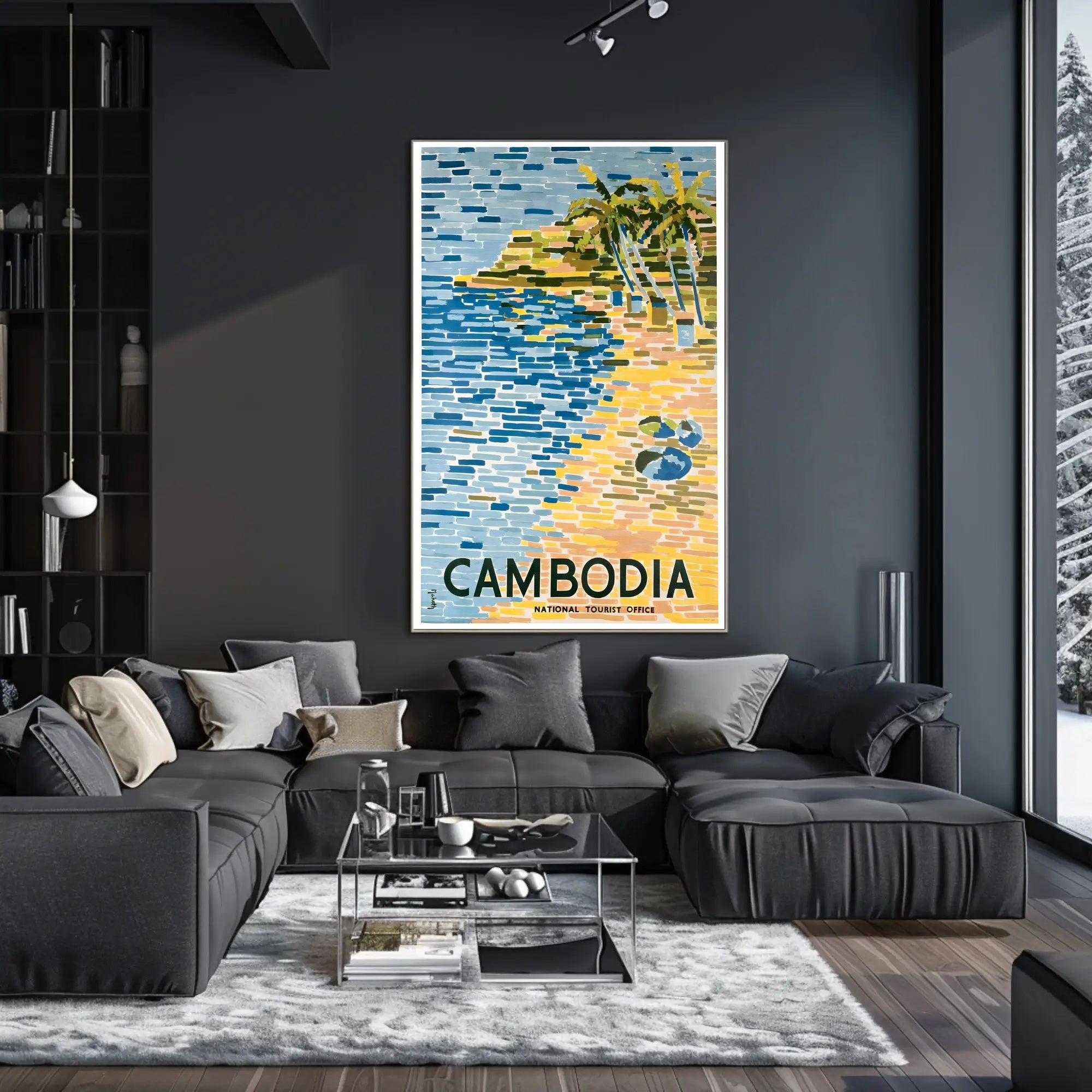 Tropical Cambodia Travel Poster: Serene Beach and Palm Trees PosterGoat