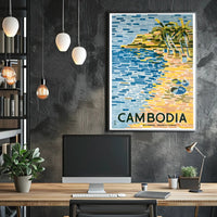 Tropical Cambodia Travel Poster: Serene Beach and Palm Trees PosterGoat