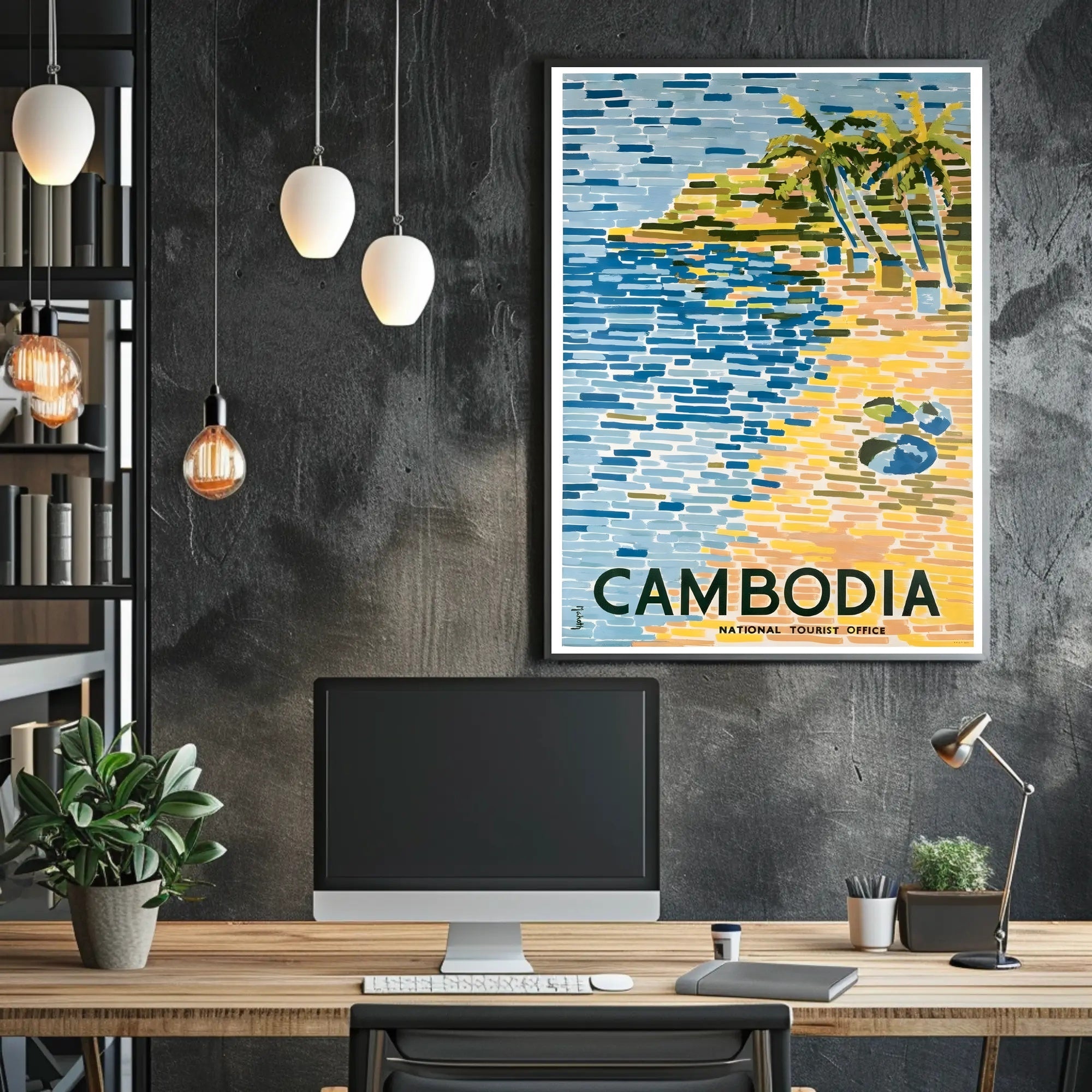 Tropical Cambodia Travel Poster: Serene Beach and Palm Trees PosterGoat