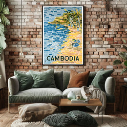 Tropical Cambodia Travel Poster: Serene Beach and Palm Trees PosterGoat