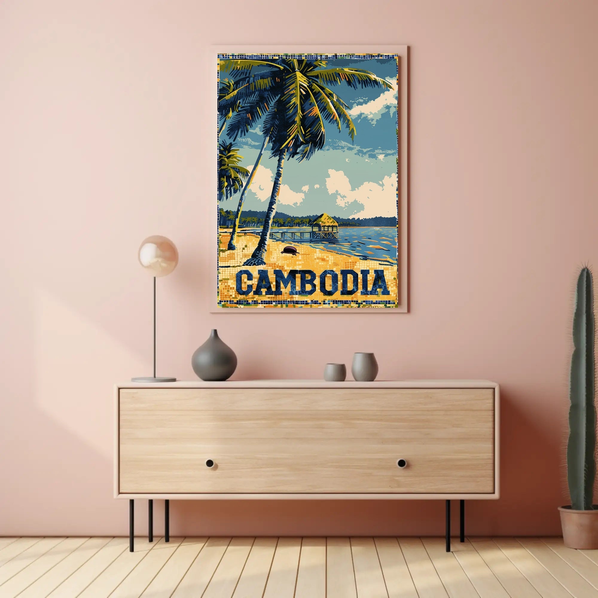 Tropical Cambodian Beach Retro Travel Poster PosterGoat