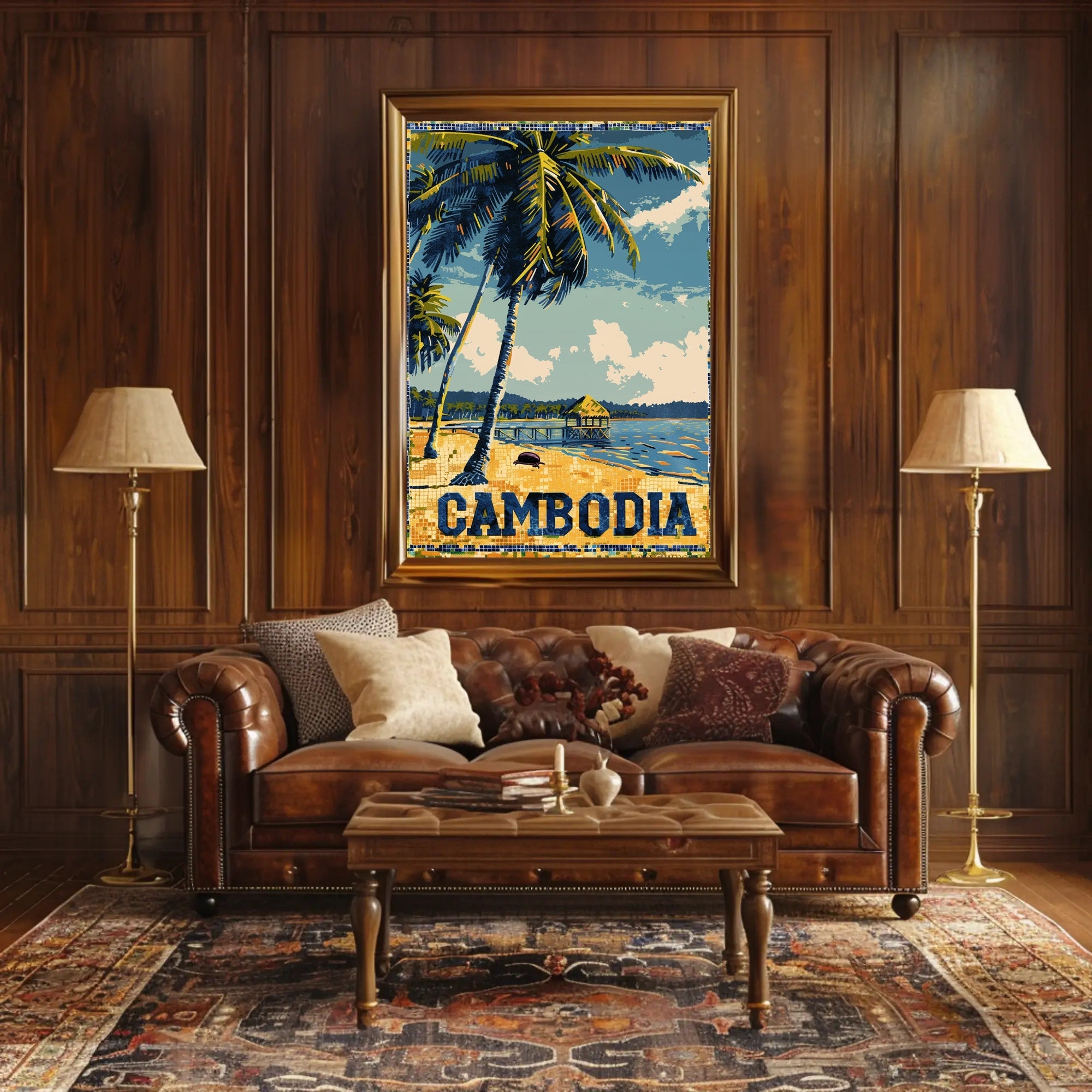 Tropical Cambodian Beach Retro Travel Poster PosterGoat
