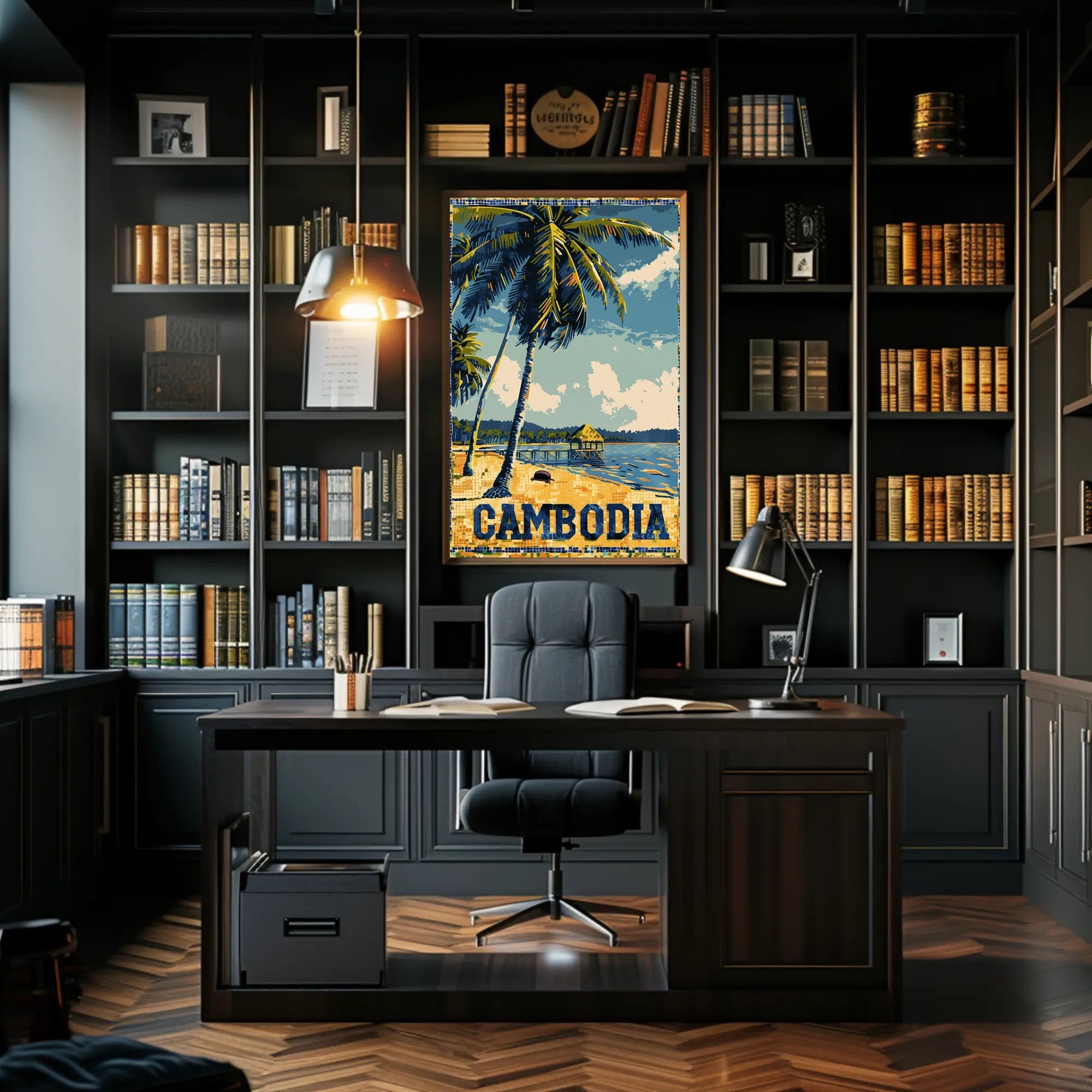 Tropical Cambodian Beach Retro Travel Poster PosterGoat