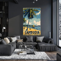 Tropical Cambodian Beach Retro Travel Poster PosterGoat