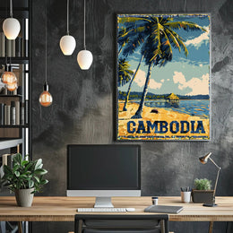 Tropical Cambodian Beach Retro Travel Poster PosterGoat