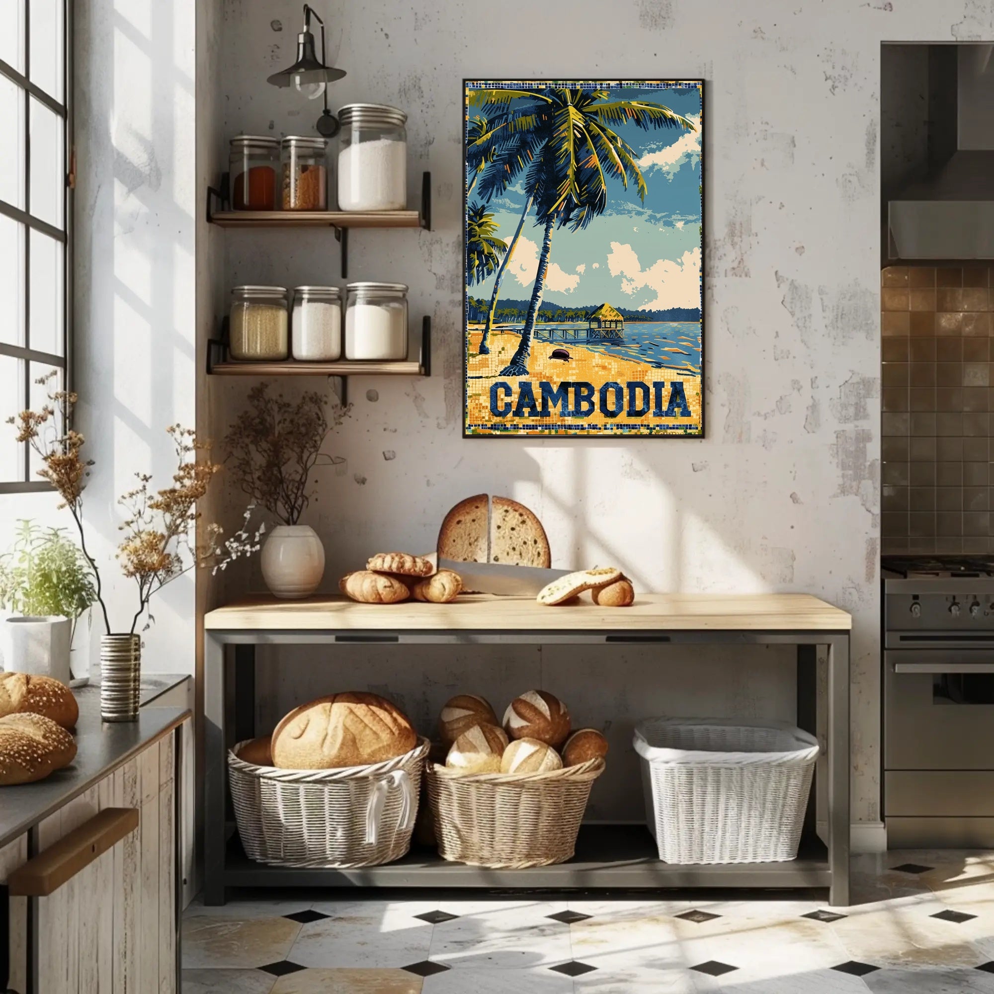 Tropical Cambodian Beach Retro Travel Poster PosterGoat