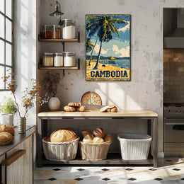 Tropical Cambodian Beach Retro Travel Poster PosterGoat
