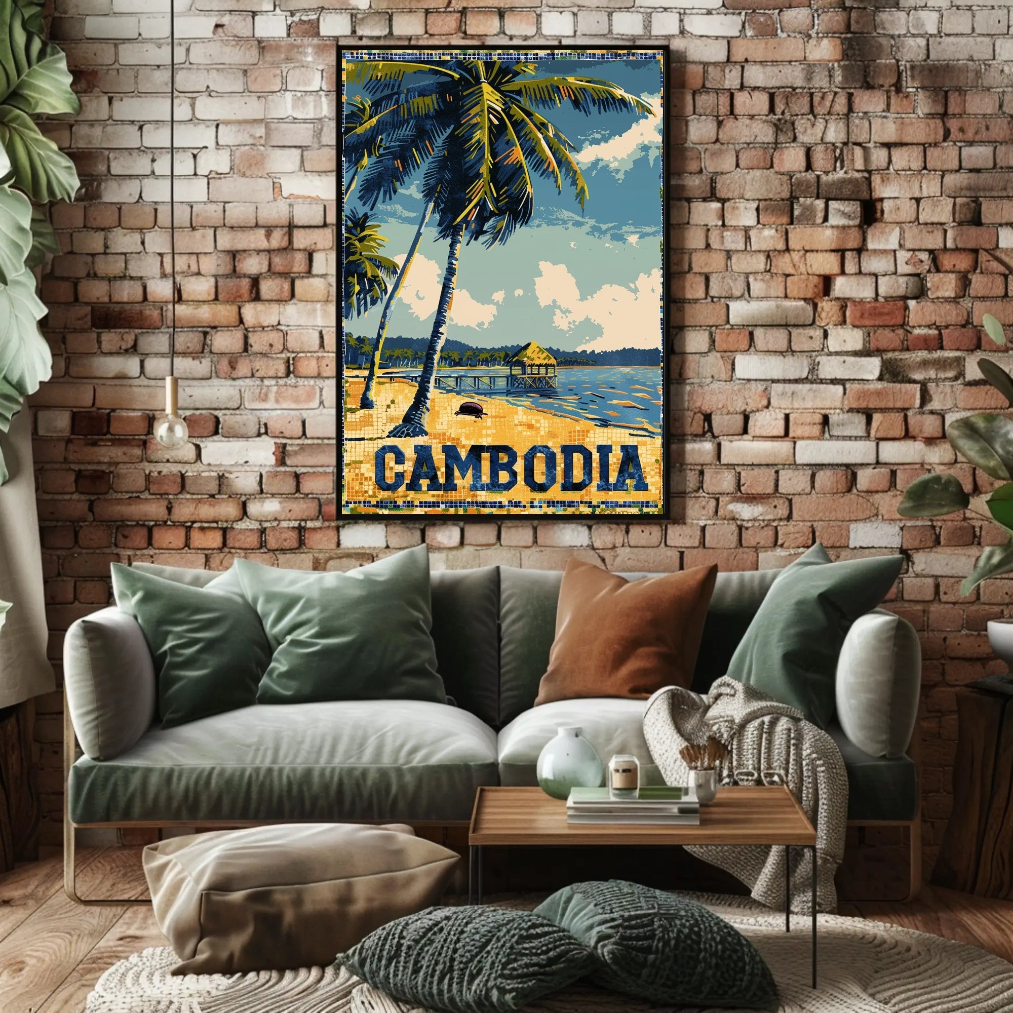 Tropical Cambodian Beach Retro Travel Poster PosterGoat