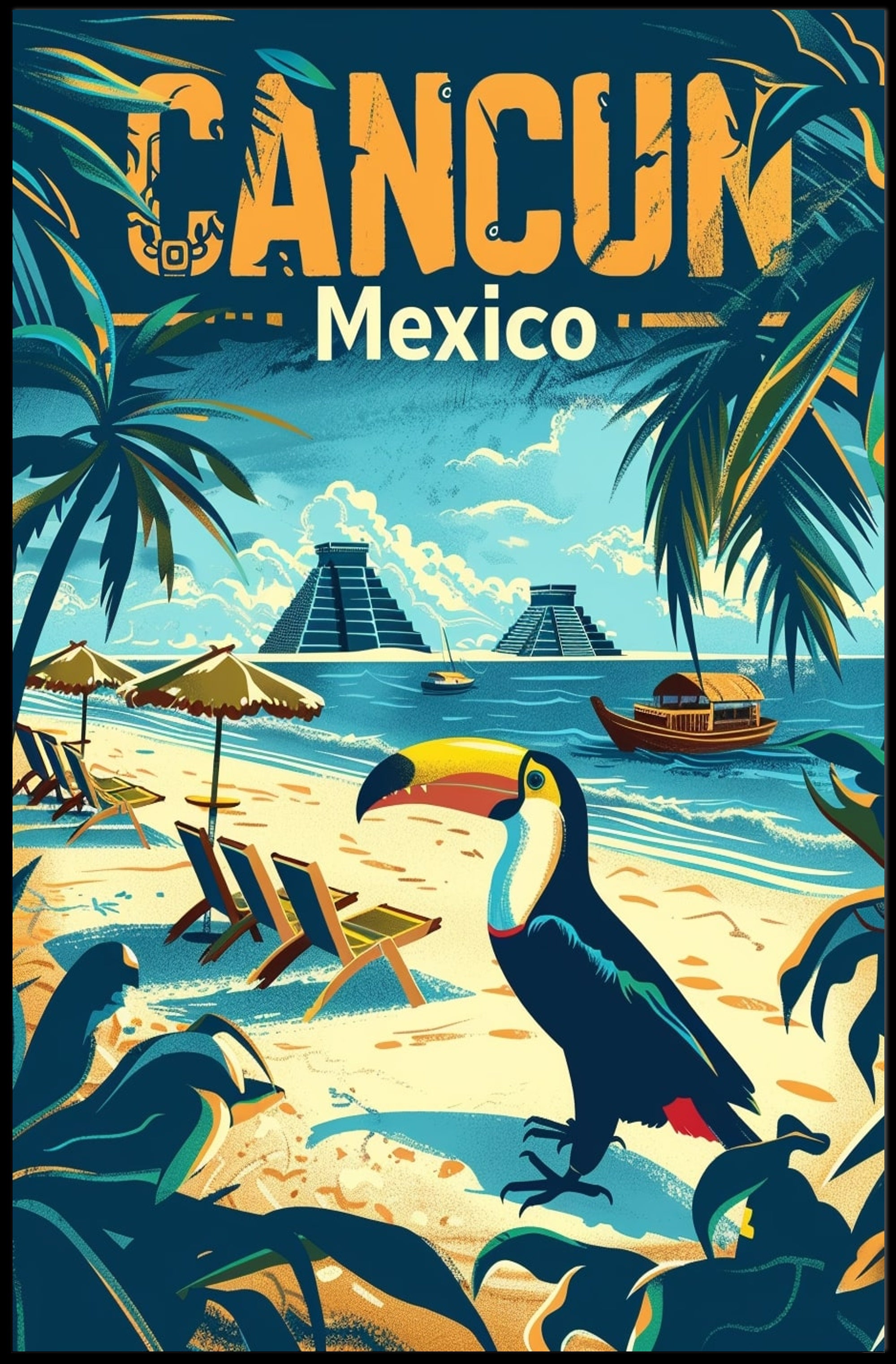 Tropical Cancun Escape Vintage Travel Poster PosterGoat