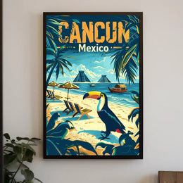 Tropical Cancun Escape Vintage Travel Poster PosterGoat