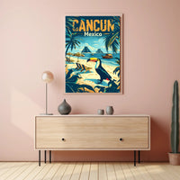 Tropical Cancun Escape Vintage Travel Poster PosterGoat