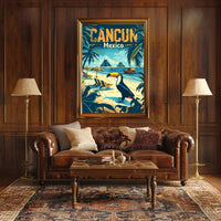 Tropical Cancun Escape Vintage Travel Poster PosterGoat