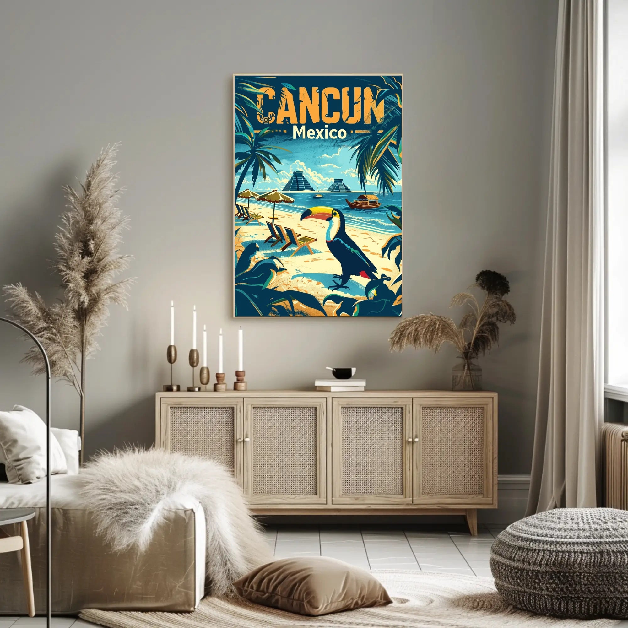Tropical Cancun Escape Vintage Travel Poster PosterGoat