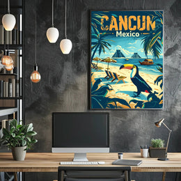 Tropical Cancun Escape Vintage Travel Poster PosterGoat
