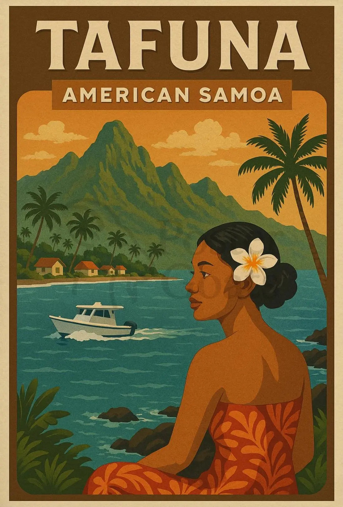 Tropical Escape in Tafuna Travel Poster PosterGoat