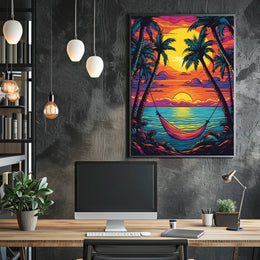 Tropical Hammock at Sunrise Travel Poster PosterGoat